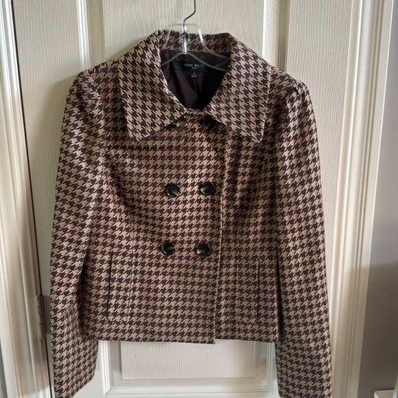 Nine West Jackets & Blazers - Nine West Womens Cropped Blazer size 6 Brown Double Breasted Houndstooth Lined